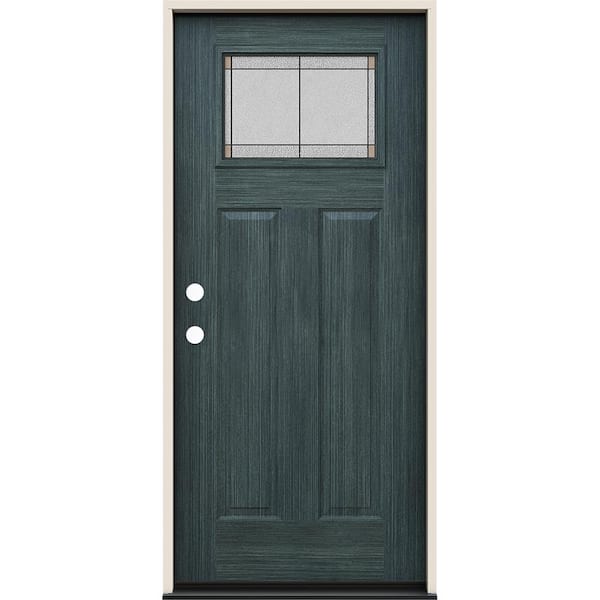 36 in. x 80 in. Right-Hand Craftsman Ballantyne Decorative Glass Denim Steel Prehung Front Door