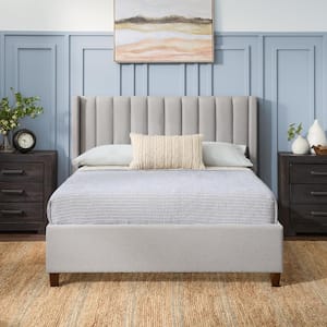 Adele Gray Stone Upholstered California King Platform Bed Frame with a Vertical Channel Tufted Wingback Headboard