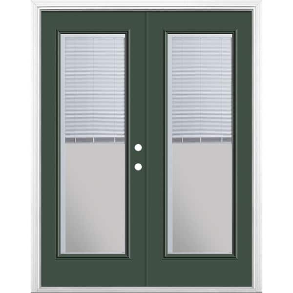 Masonite 60 in. x 80 in. Conifer Steel Prehung Left-Hand Inswing Mini Blind Patio Door with Brickmold