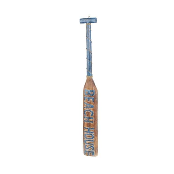 Litton Lane Wood Brown Beach House Sign Paddle Wall Art with Blue Accents and Rope Detail