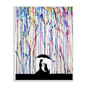 12.5 in. x 18.5 in. "Melting Colors Rainbow Rain Drops Umbrella Dog Silhouette" by Marc Allante Wood Wall Art