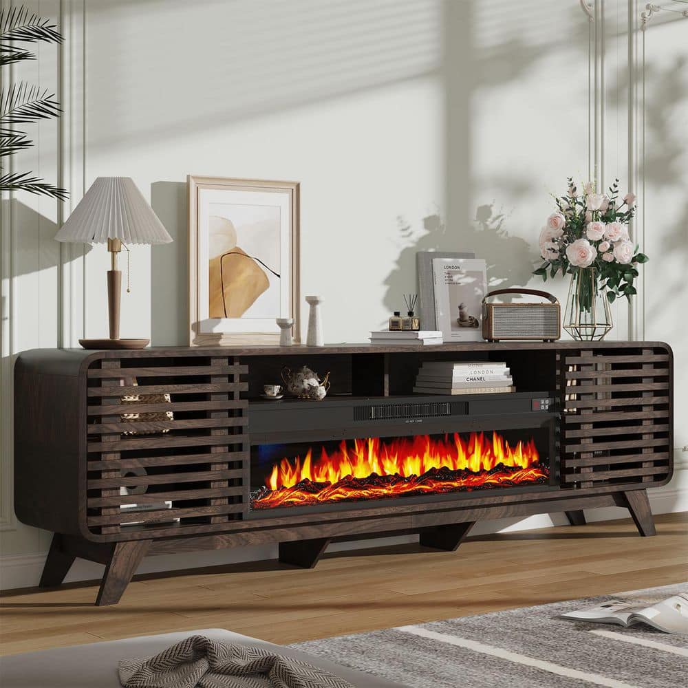 Sizzim 80 in. Freestanding Floor Wooden Surround Electric