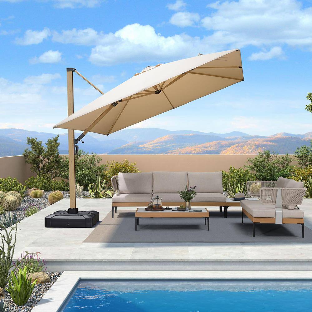 10 ft. Square Outdoor Patio Cantilever Umbrella Teak Finished Offset 360° Rotation Umbrella in Beige price history on PriceWatchPro