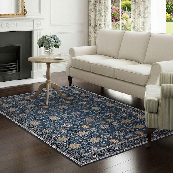 AURALEE ダークネイビー　サイズ5 Laura Ashley Aure Chenille Blue 5 ft. x 7 ft. Woven Floral