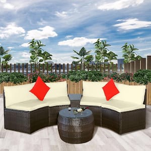 Outdoor Brown 4-Piece Wicker Patio Conversation Set with Blue Cushions