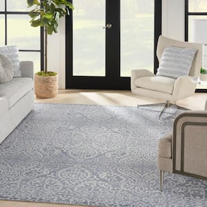 Washables Slate 8 ft. x 10 ft. Damask Contemporary Area Rug