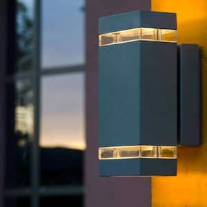 9 in. Dark Gray Outdoor Integrated LED Wall Lantern Sconce