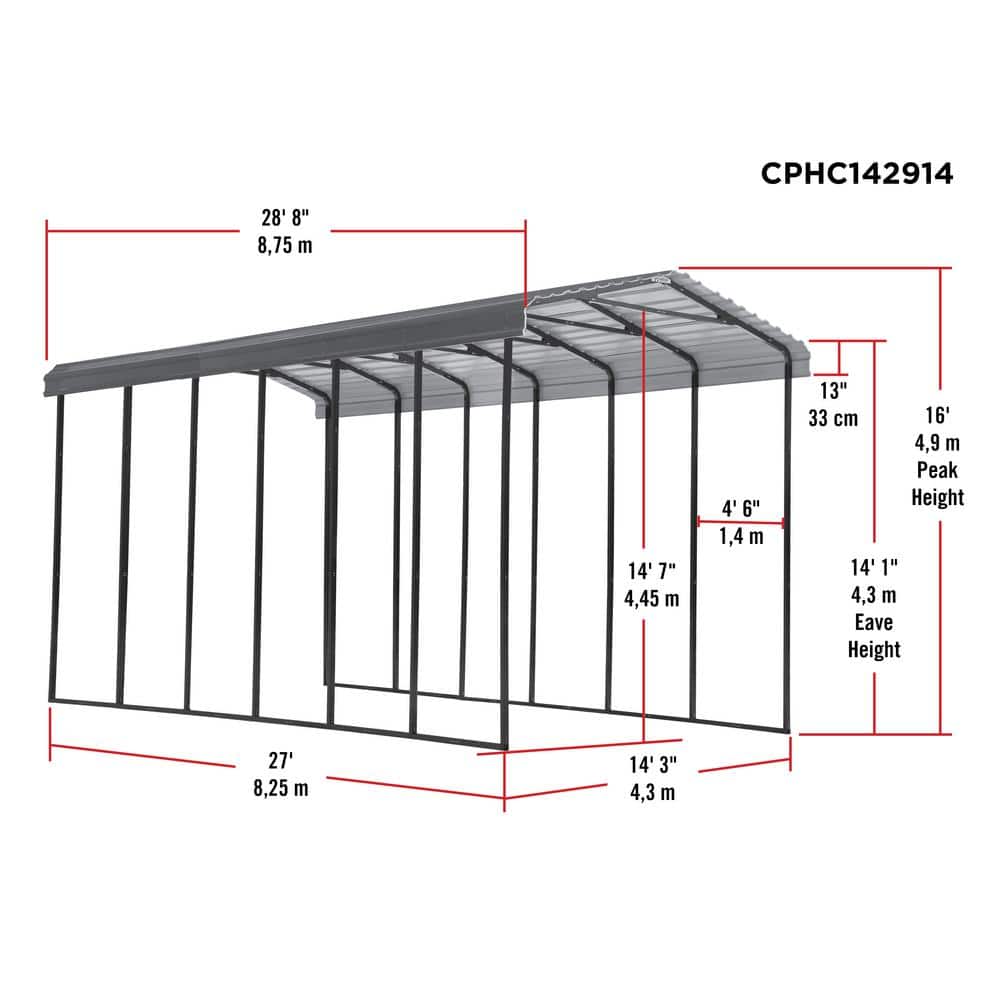 14 ft. x 29 ft. Charcoal Galvanized Steel RV Carport Kit