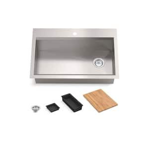 Lassen 33 in. Drop-in/Undermount Single Bowl Stainless Steel Kitchen Workstation Sink with Accessories