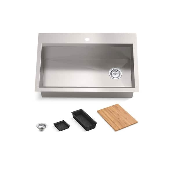 Lassen 33 in. Drop-in Single Bowl Stainless Steel Kitchen Workstation Sink with Accessories