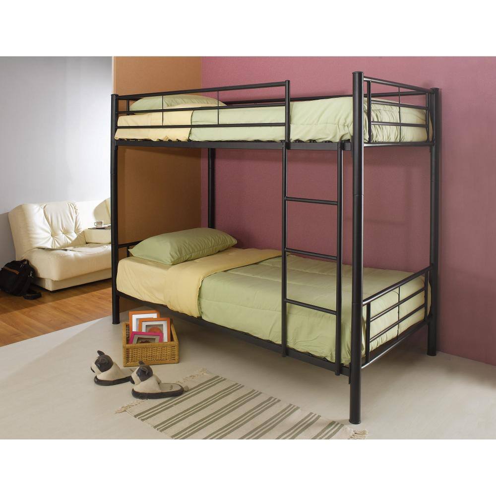 Benjara Black Twin Adjustable Bunk Bed with Ladders BM182837 The Home
