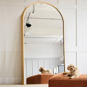 71 in. x 32 in. Modern Arch Metal Framed Gold Full-Length Leaning Mirror