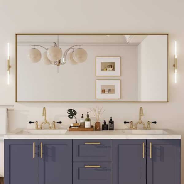 ONWITH 72 in. W x 32 in. H Rectangular Aluminum Framed Wall Bathroom Vanity Mirror in Gold