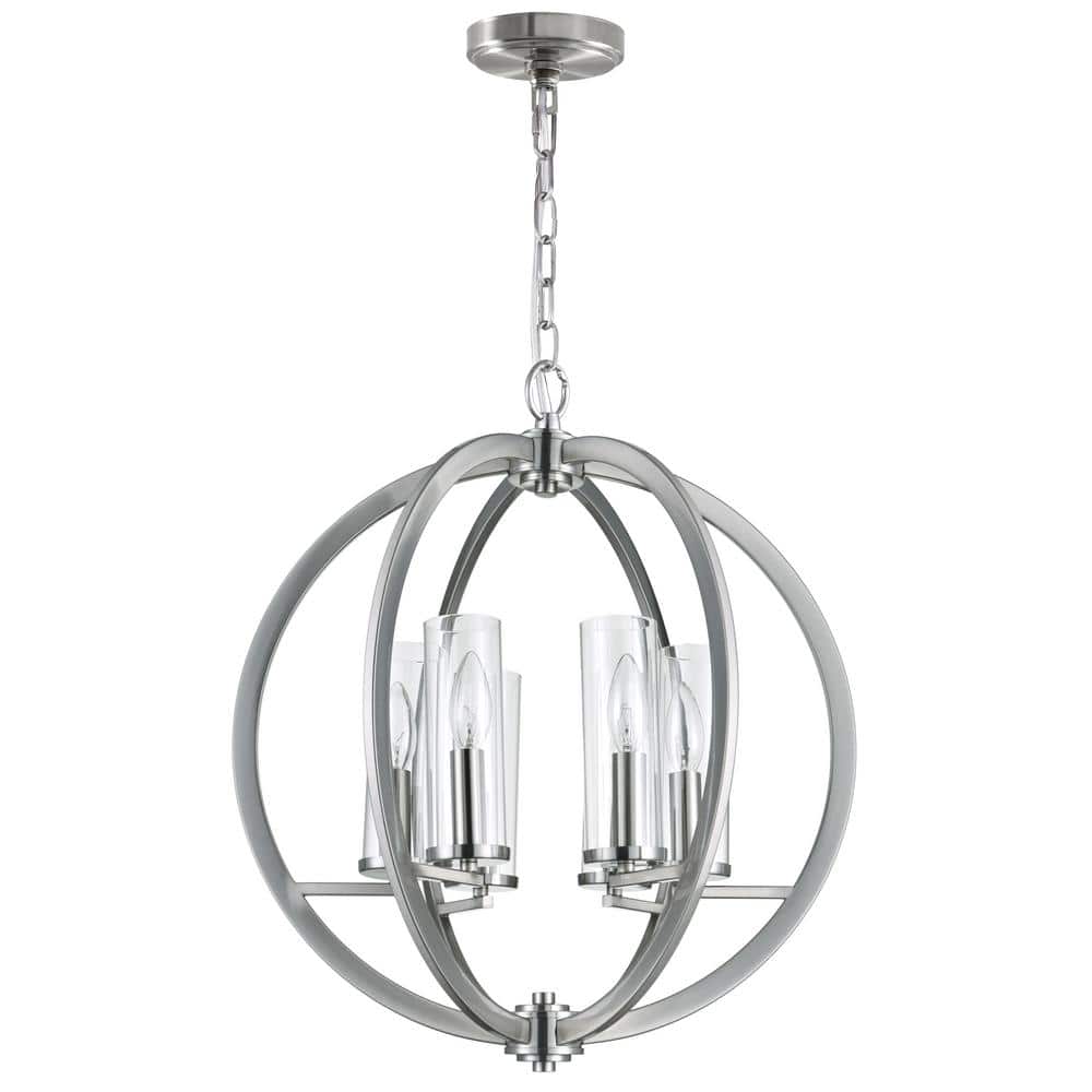 Elton Satin Nickel 19" Mini Orbital Chandelier with Crystal Accents