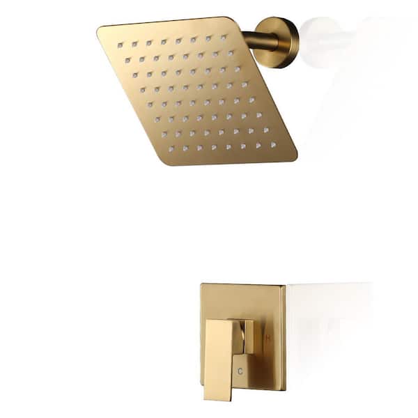 IVIGA Single Handle 1-Spray Square Shower Faucet 1.8 GPM with Pressure Balance and Brass Valve Included in Gold