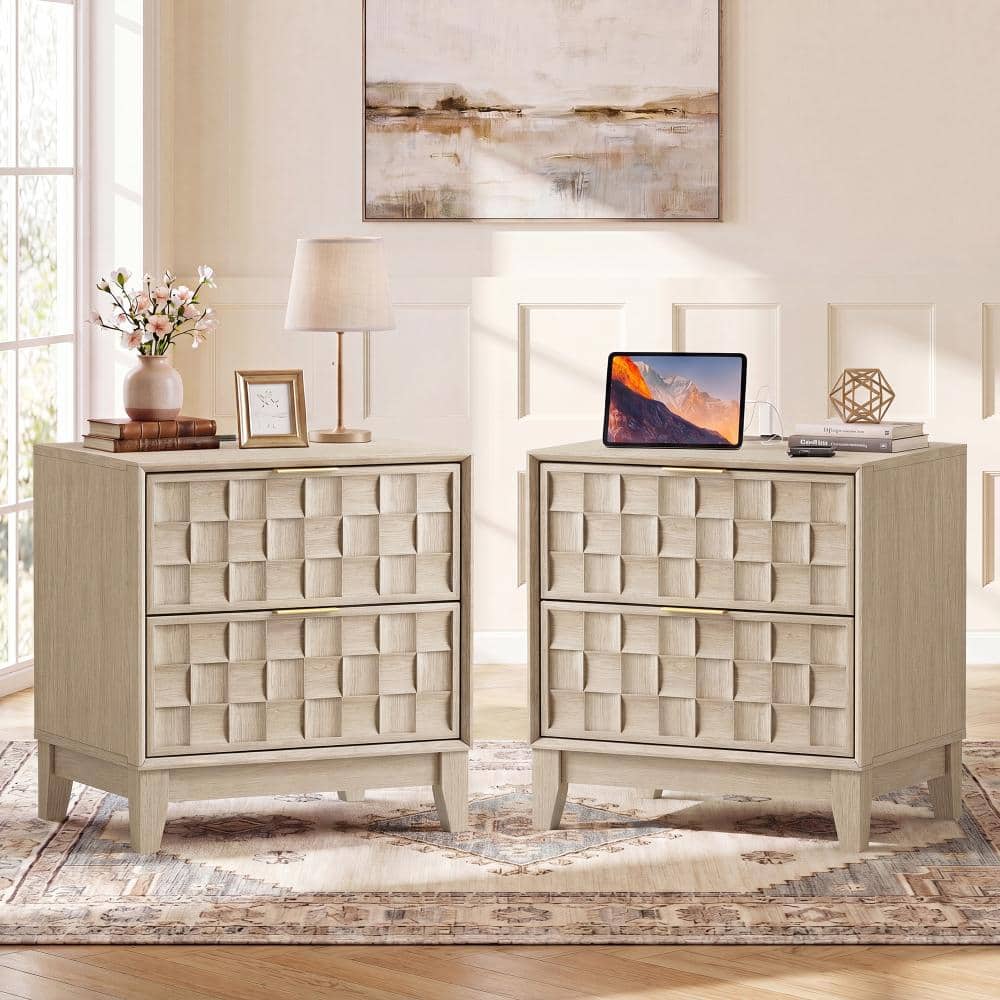 Oak Modern 2-Drawer 21.06 in. W Solid Wood Nightstand Bedside Table with Storage (set of 2) price history on PriceWatchPro