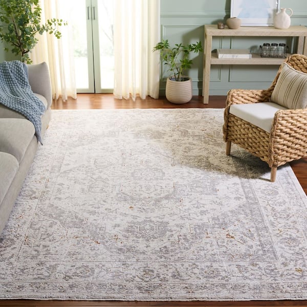 Garnet 10 ft. x 13 ft. Gray/Ivory Medallion Area Rug
