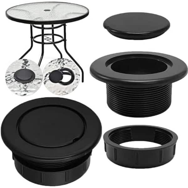 2 Inch Patio Table Umbrella Hole Ring Plug Cap Set Outdoor Parasol Table Hole Cover Insert Pole Stabilizer Black