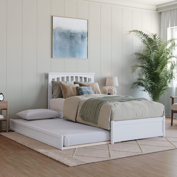 AFI Everett White Solid Wood Frame Twin XL Platform Bed with Panel Footboard and Twin XL Trundle
