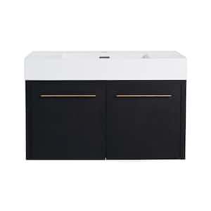 35.4 in. W x 18.10 in. D x 22.40 in. H Single Sink Wall Mounted Bath Vanity in Black with White Resin Top