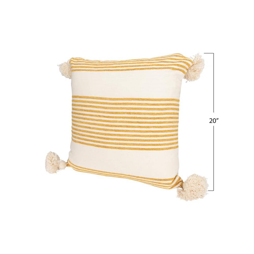 Plush Square Space-Themed Cotton Cushion with Mustard Tassels