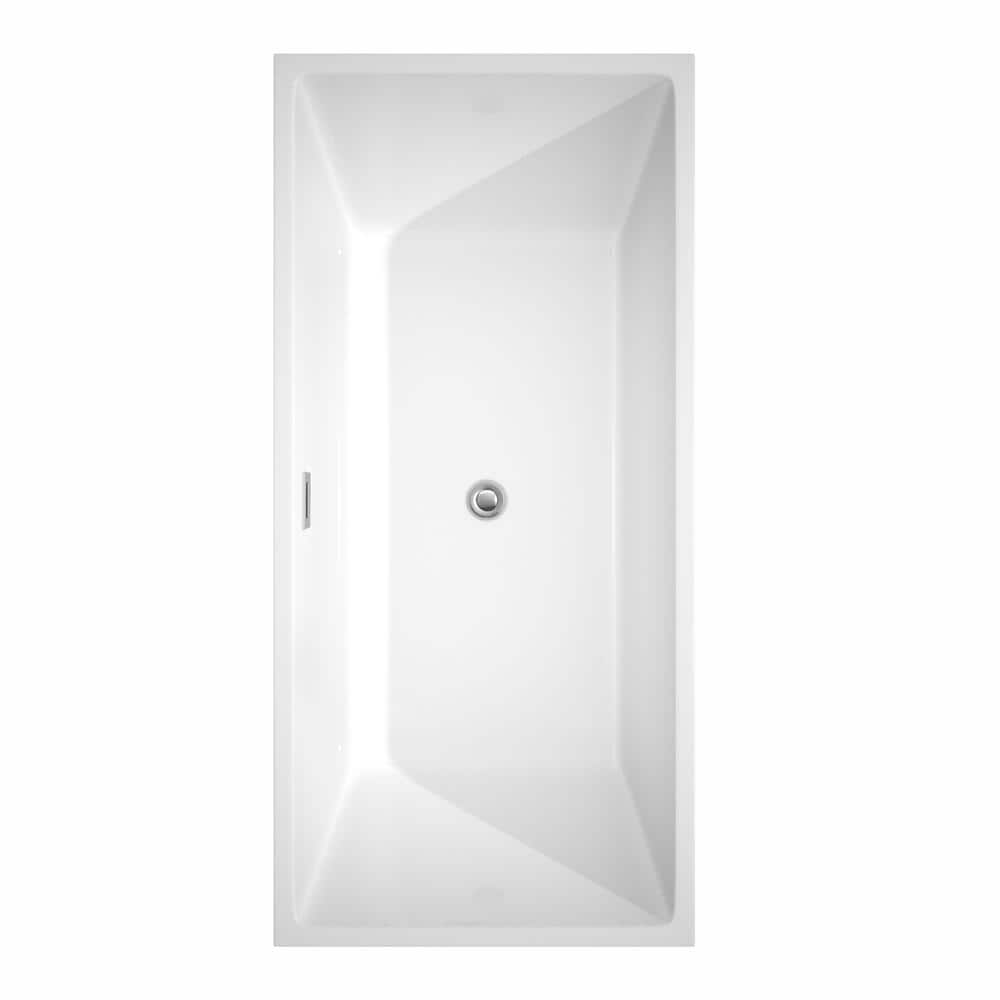 Sara 67'' White Acrylic Freestanding Soaking Bathtub with Chrome Faucet