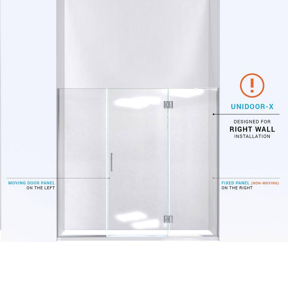 Unidoor-X 68" Black Frameless Hinged Shower Door with Clear Glass