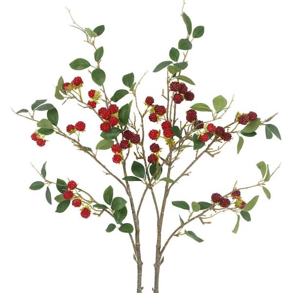 2 Pcs 37 in. Red Artificial Raspberry Berry Stems, Realistic Artificial ...