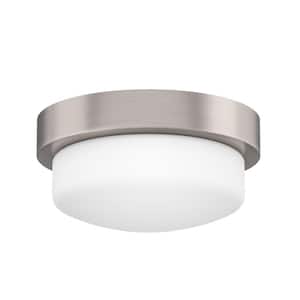 Leavells 11 in. 1-Light Brushed Nickel Drum Flush Mount with Frosted Glass Shade and No Bulbs Included 1-Pack