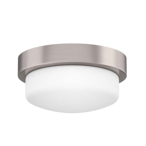 SIGNATURE HARDWARE Leavells 11 in. 1-Light Brushed Nickel Drum Flush Mount with Frosted Glass Shade and No Bulbs Included 1-Pack