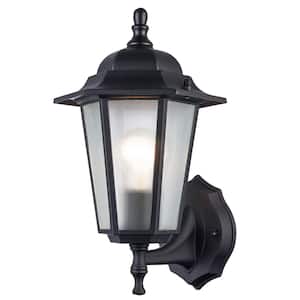 Alexander 1-Light Black Coach Outdoor Wall Light Fixture with Frosted Glass