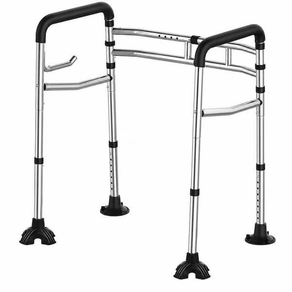 20.87 in. - 25.79 in. L Adjustable Stainless Steel Toilet Safety Rail with Padded Handles and Paper Holder
