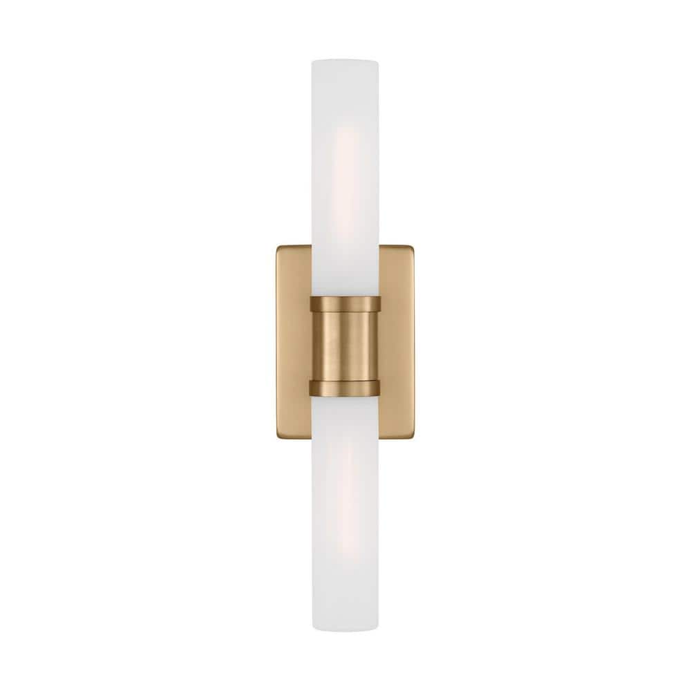 Satin Brass 2-Light Dimmable Vanity Fixture with Glass Shade