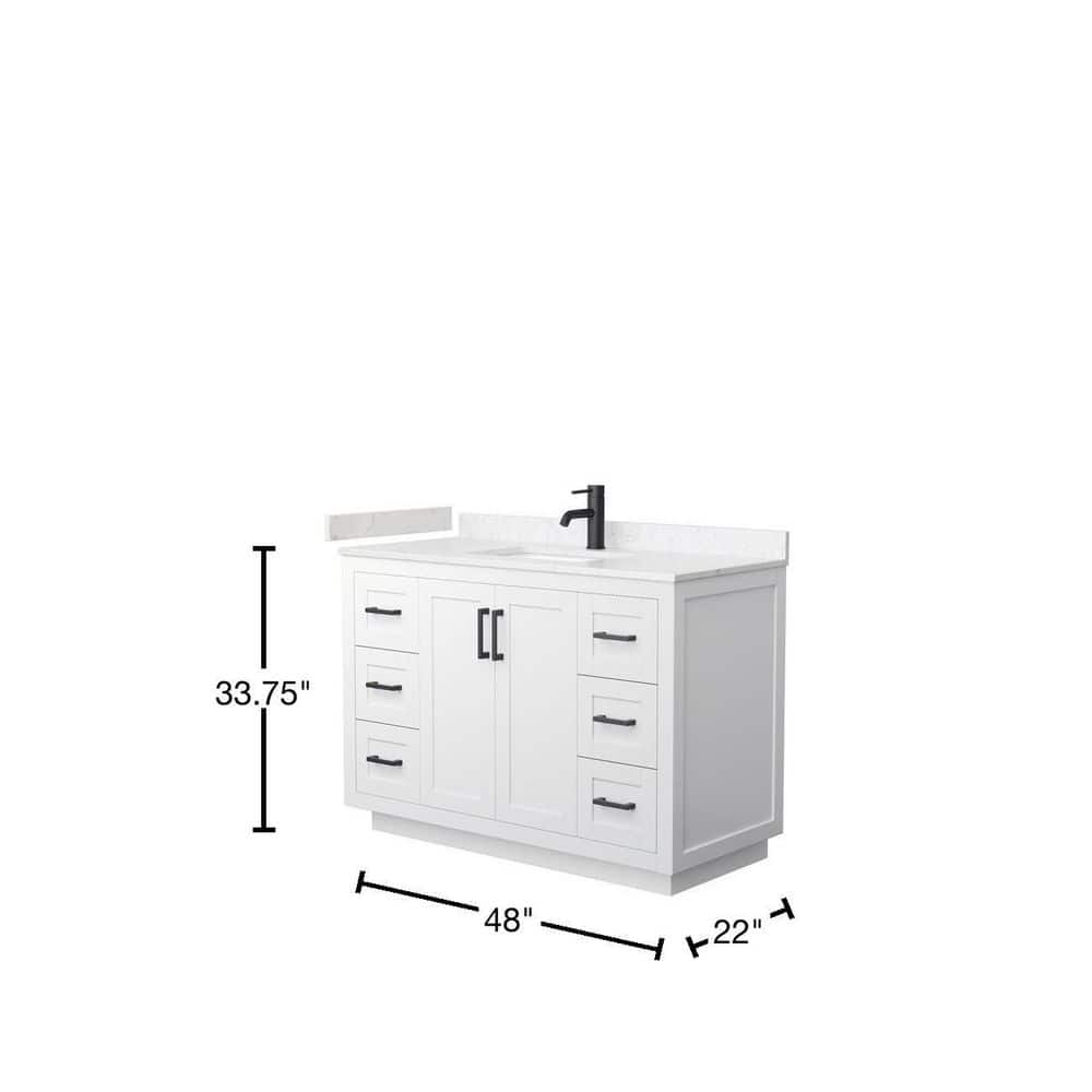 Miranda 48" White Vanity with Carrara Marble Top and Black Hardware