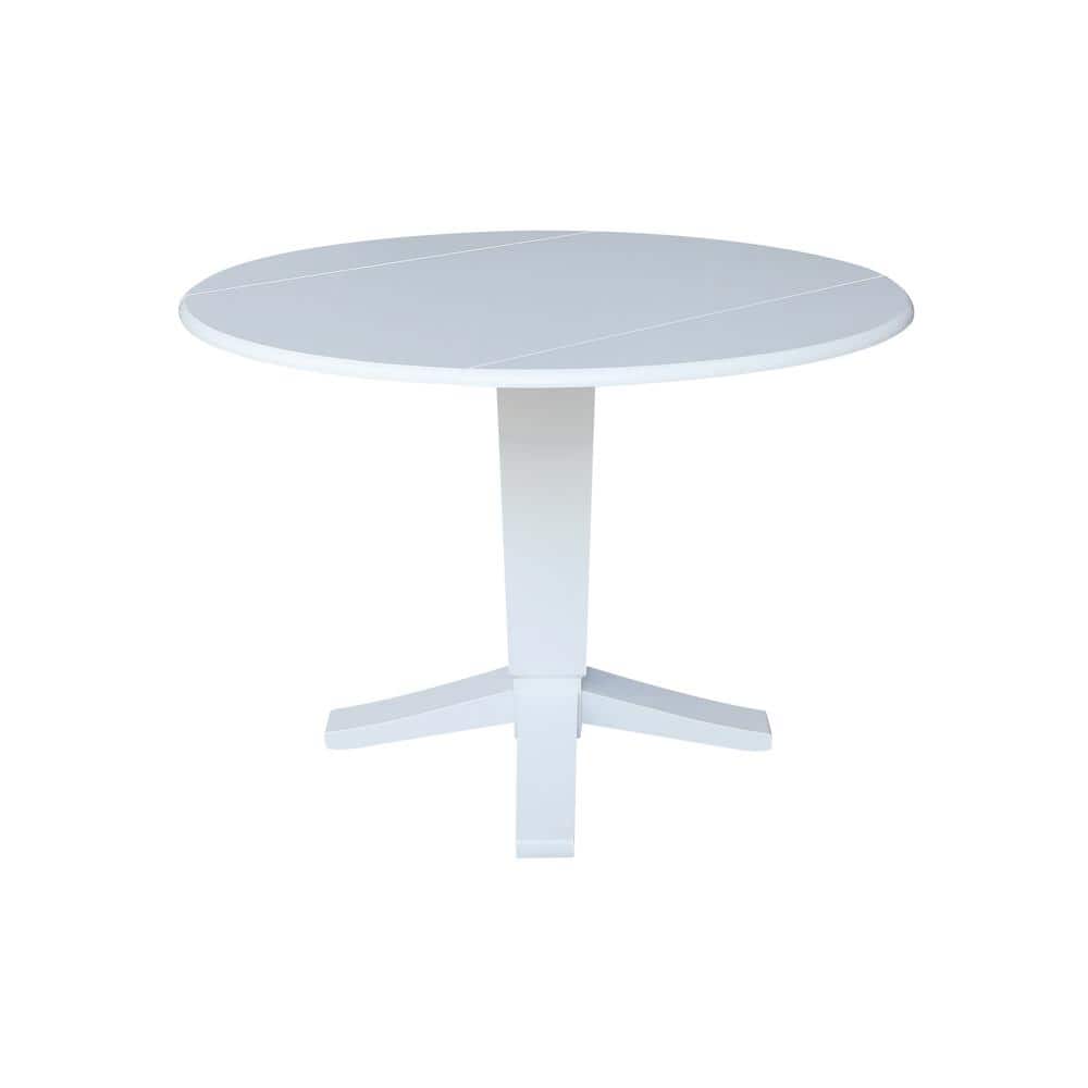 42" White Solid Wood Round Extendable Pedestal Dining Table