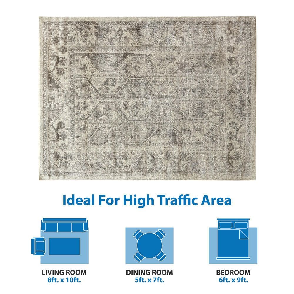 Beige and Cream Rectangular Medium Pile Area Rug