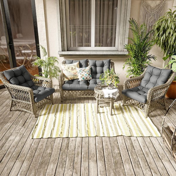 42 x 21 x 5 in. Outdoor Tufted Dining Chair Cushion Set Waterproof Patio Replacement Seat with Back Light Grey (4-Pack)