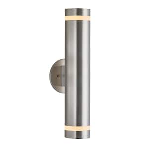 C7 Chrome Modern Large Integrated LED Outdoor Hardwired Garage and Porch Light Cylinder Sconce