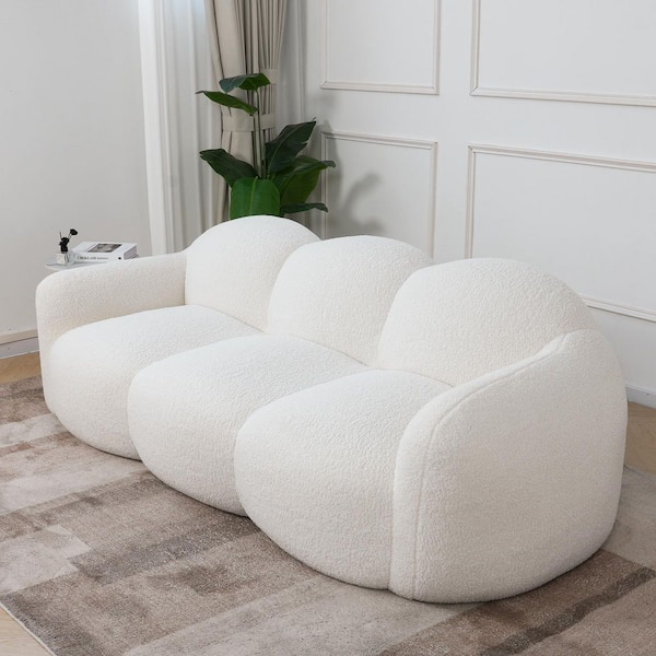 90.55 in. Teddy Velvet 3-Seater Loveseat For Apartment in White No Assembly Required