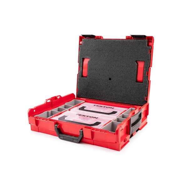 20-Compartment Shallow Stacking Tool Box (L-BOXX 1) with Red Mini Stacking Tool Box (L-BOXX Mini) Small Parts Organizer