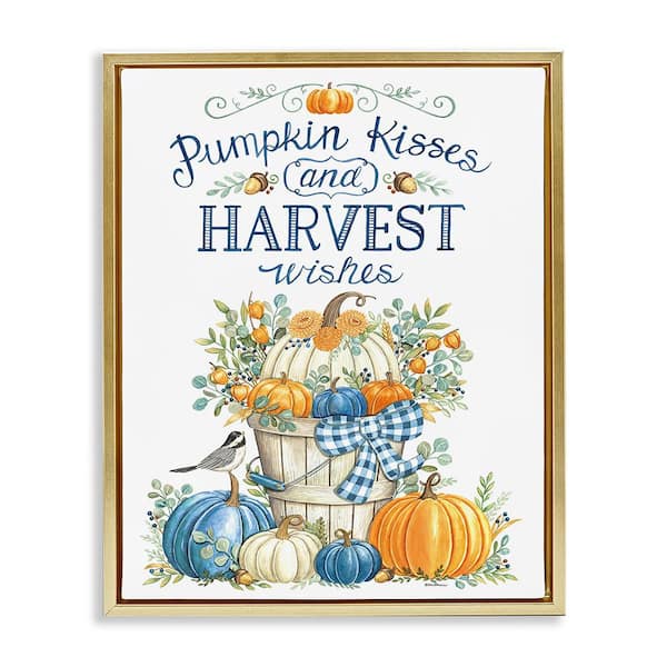Stupell Industries Harvest Wishes Pumpkins by Deb Strain 1-Piece Floater Frame Graphic Print Nature Poster Art Print 21 in. x 17 in.