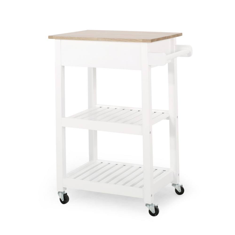 White Wood Rectangular Kitchen Cart with Storage
