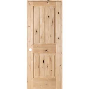 30 in. x 80 in. Knotty Alder 2 Panel Square Top V-Groove Solid Wood Right-Hand Single Prehung Interior Door