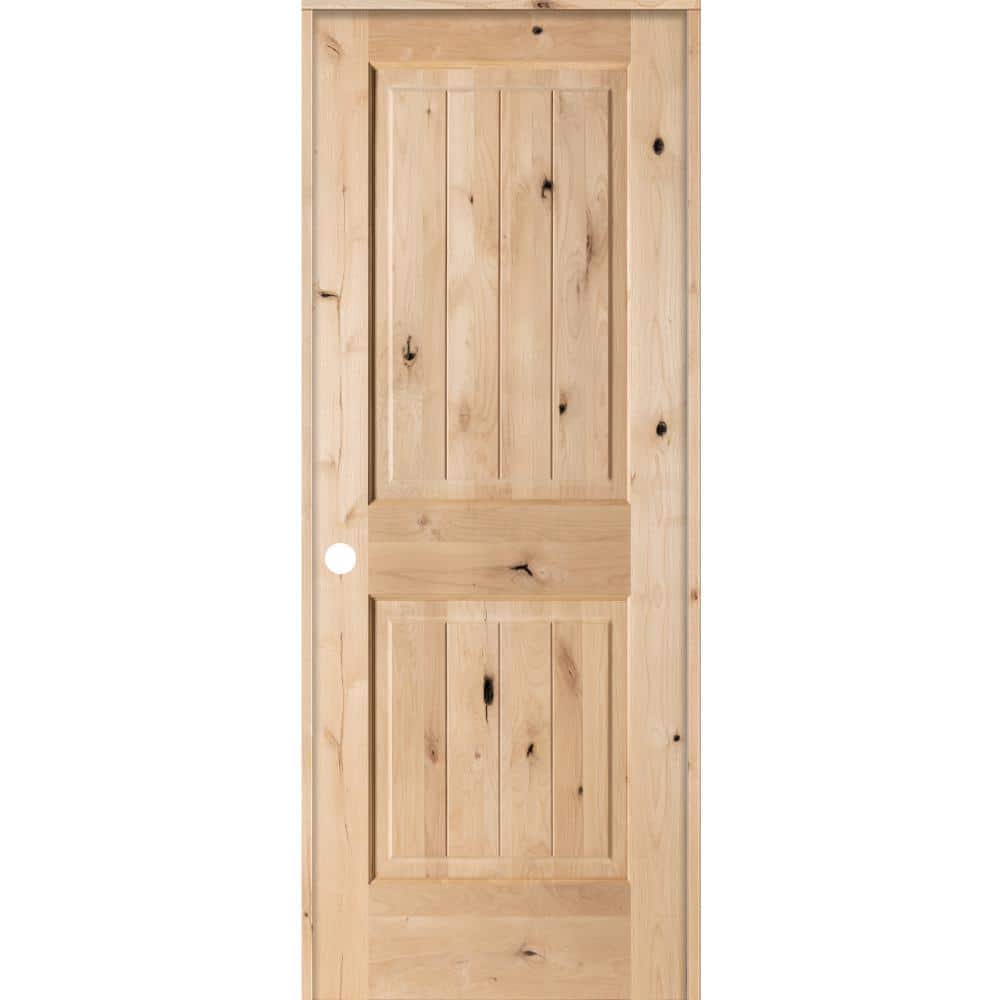 30 in. x 80 in. Knotty Alder 2 Panel Square Top V-Groove Solid Wood Right-Hand Single Prehung Interior Door price history on PriceWatchPro