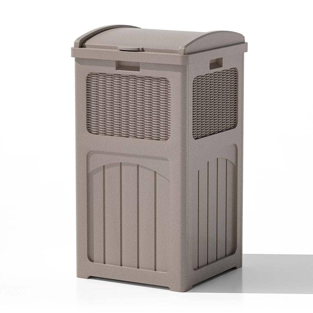 17 in. W x 17 in. D x 32 in. H Light Brown Plastic Trash Can Storage 35 gal