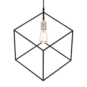 1-Light Matte Black Geometry Cage Pendant with Chrome Accents