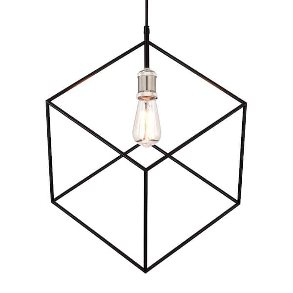 C Cattleya 1-Light Matte Black Geometry Cage Pendant with Chrome Accents