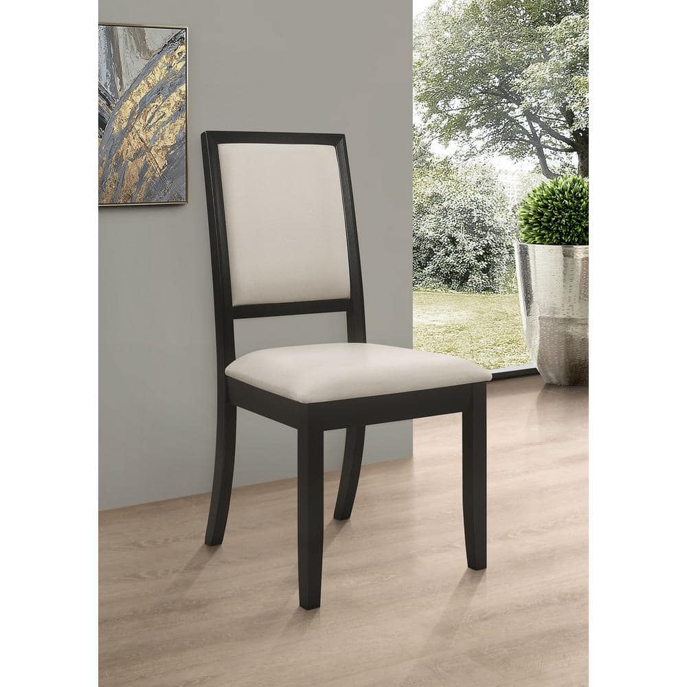 Cream Upholstered High Back Black Wood Side Chairs, Set of 2