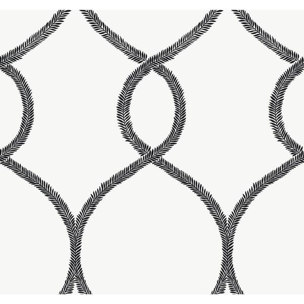 York Wallcoverings Ronald Redding Black Laurel Leaf Ogee Paper Unpasted Matte Wallpaper (27 in. x 27 ft.)