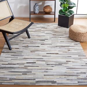 Studio Leather Ivory Grey 3 ft. x 5 ft. Striped Area Rug